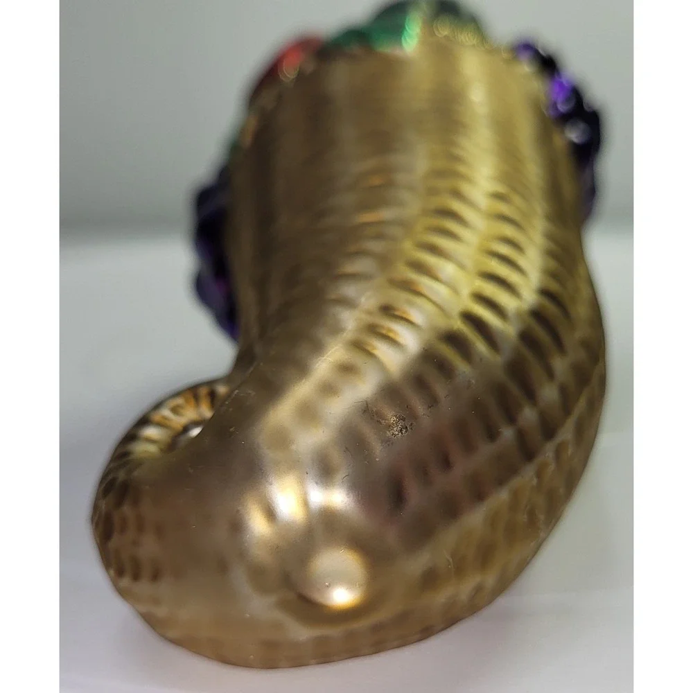 Germany Cornucopia Blow Mold Ornament Gold Harvest Fruit Thanksgiving Holiday